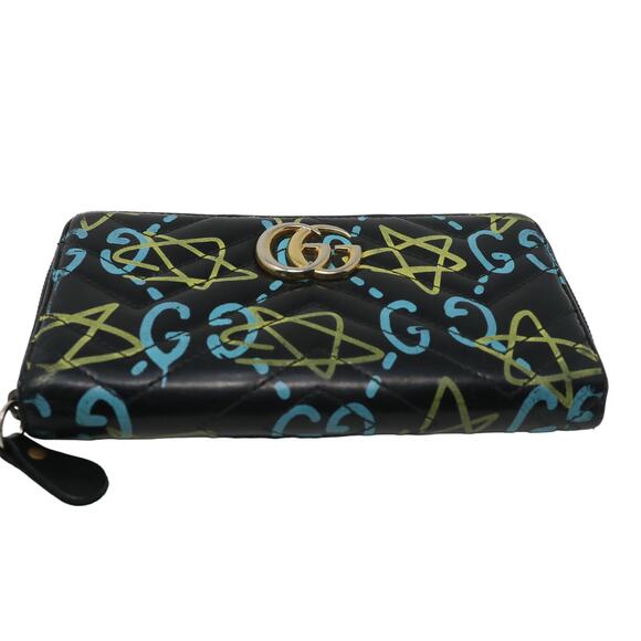 Gucci Marmount Ghost Blue Star Graffiti Zip Around Wallet GG-W1213P-C005 - Picture 4 of 10